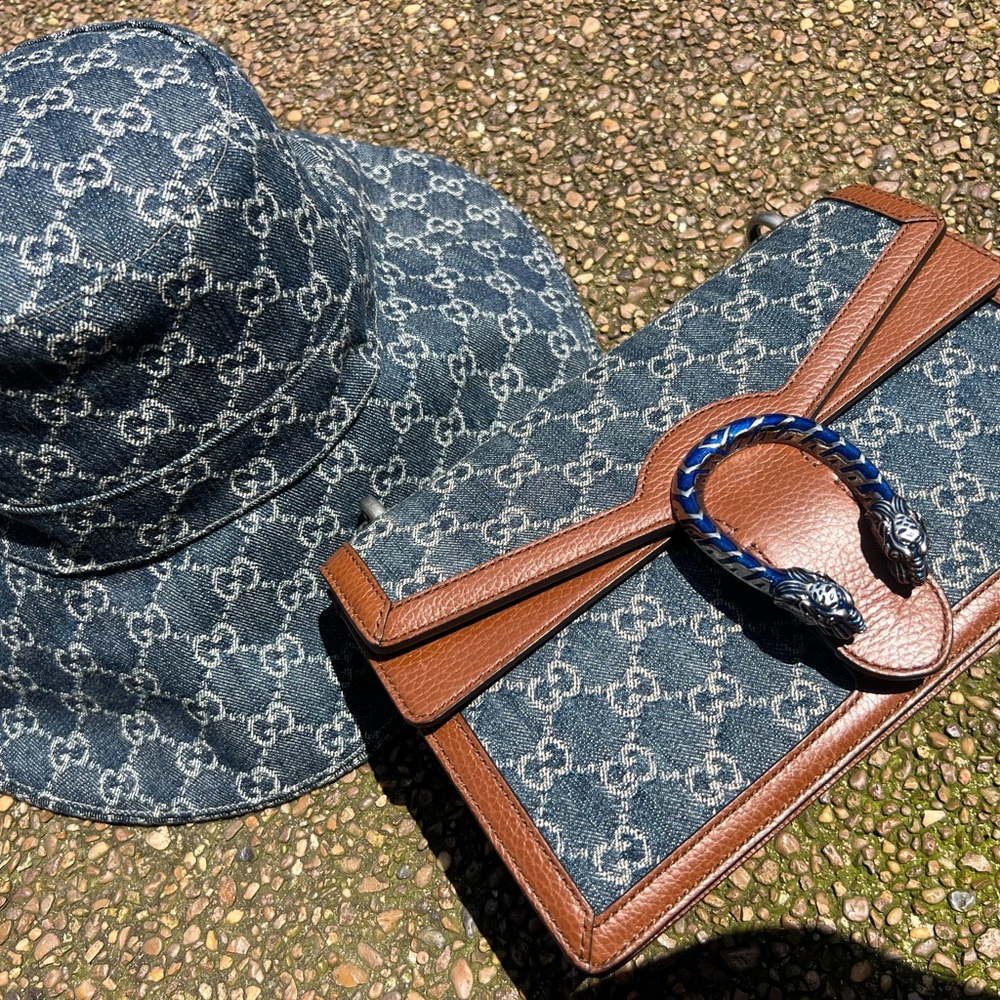 Authentic Gucci Wide GG Brim Denim Hat